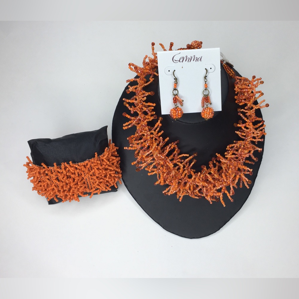 Hand Beaded Tangerine Set
